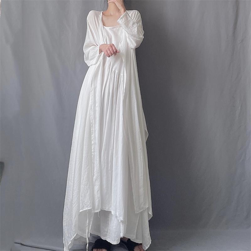 R1Y Chinese Style Jacket Cotton and Linen Cardigan Sun Protection Clothing Long-Sleeved Asymmetrical Elegant Sun Protection Shirt Thin Windbreaker Women's Long Style