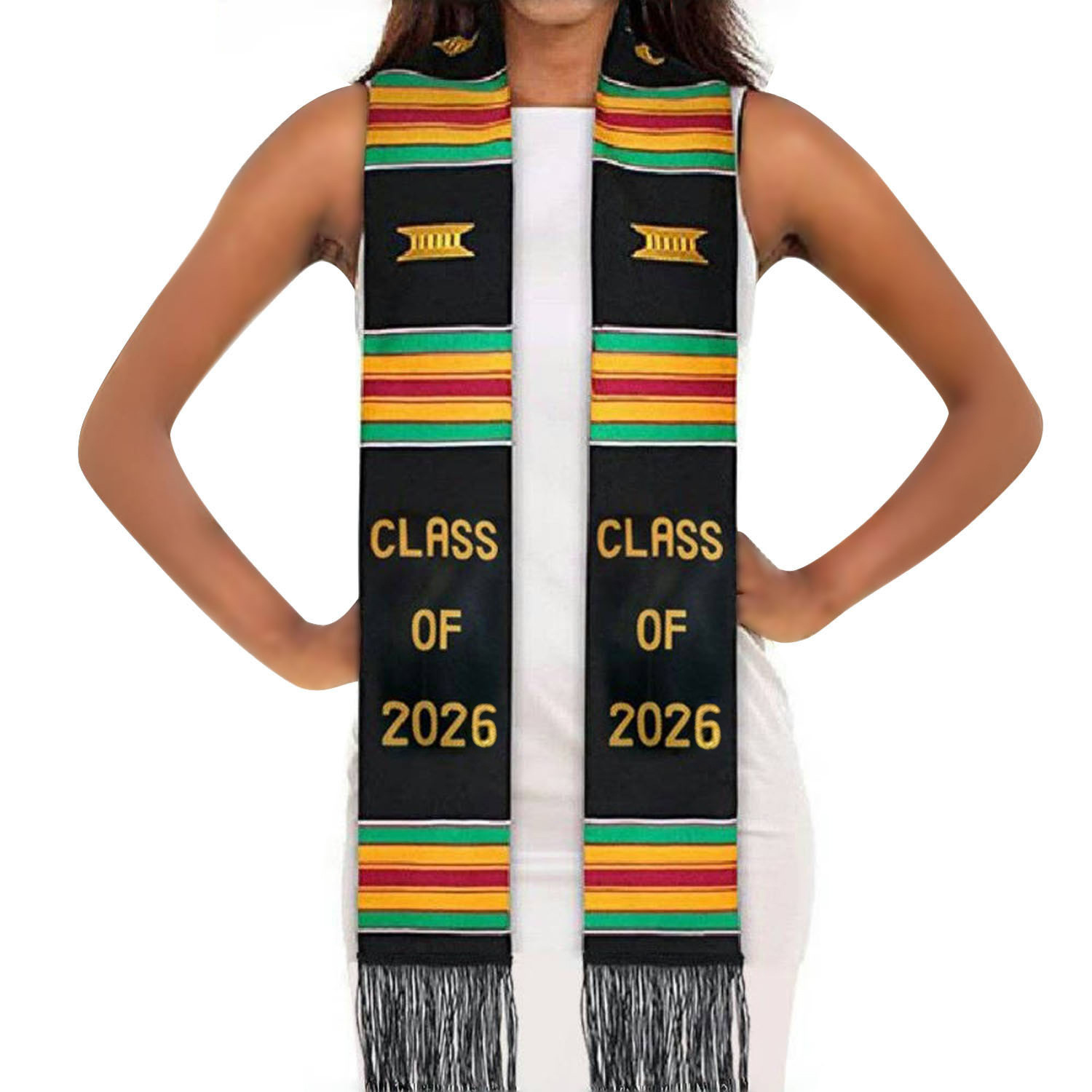 Double-Layered Tassel Black Satin Graduation Sash with Logo for Adults, Ceremonial Scarf, Honor Sash Wholesale