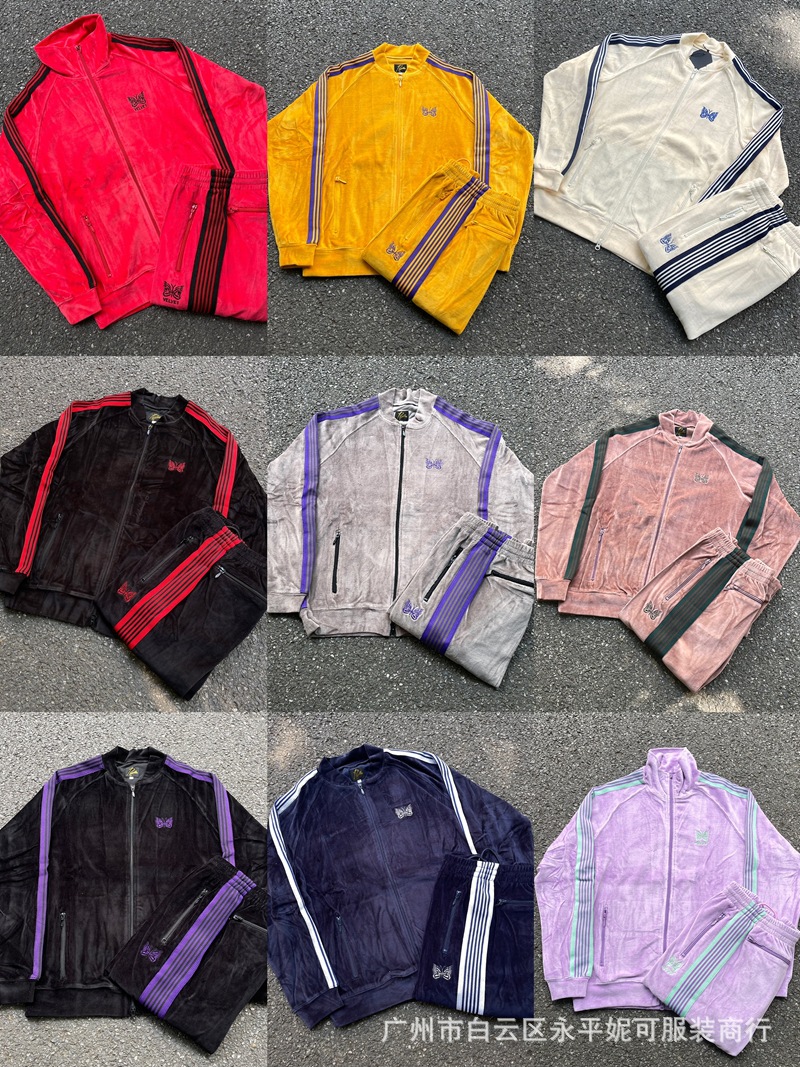 Needles tracksuits Butterfly Velvet Cardigan Vintage Ribbon Zipper Jacket Trousers Sport suit