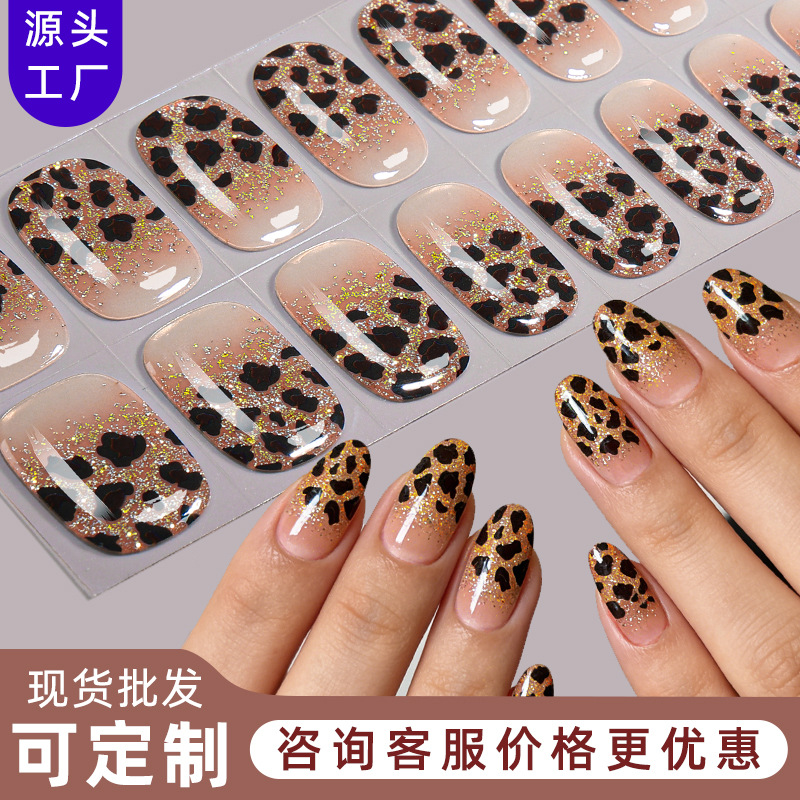 Zhengxiang Factory Custom Oem French-Style Leopard Print Tortoiseshell Semi-Cured Gel Nail Stickers Semi-Baked Uv Nail Stickers Odm