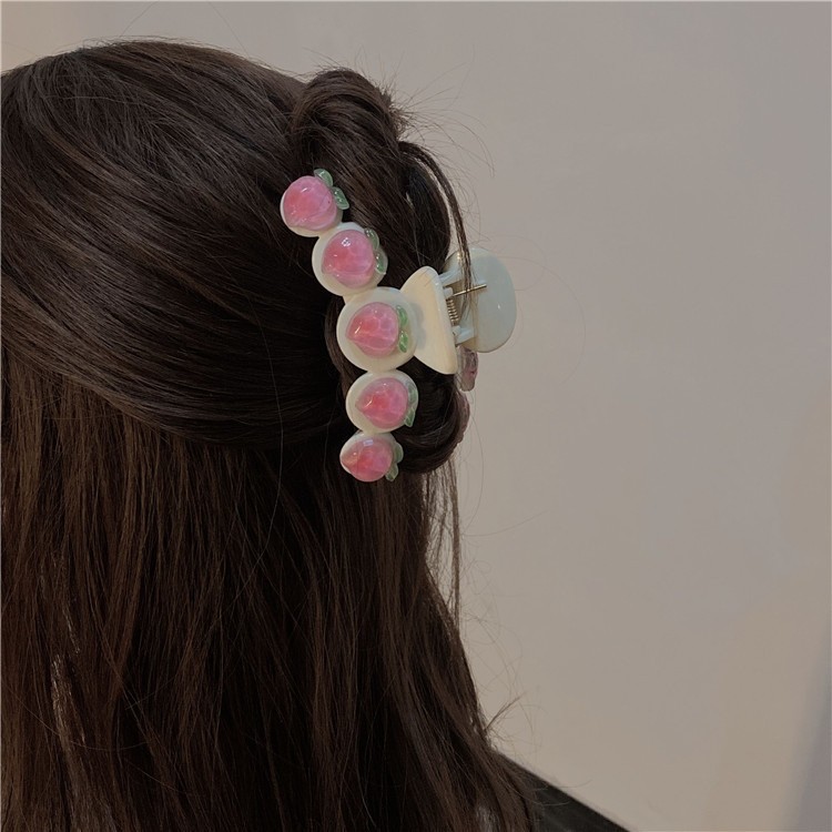 Sweet and Fresh White Camellia Clip French Gentle Design Girl's Large Hair Shark Clip Hair Accessories