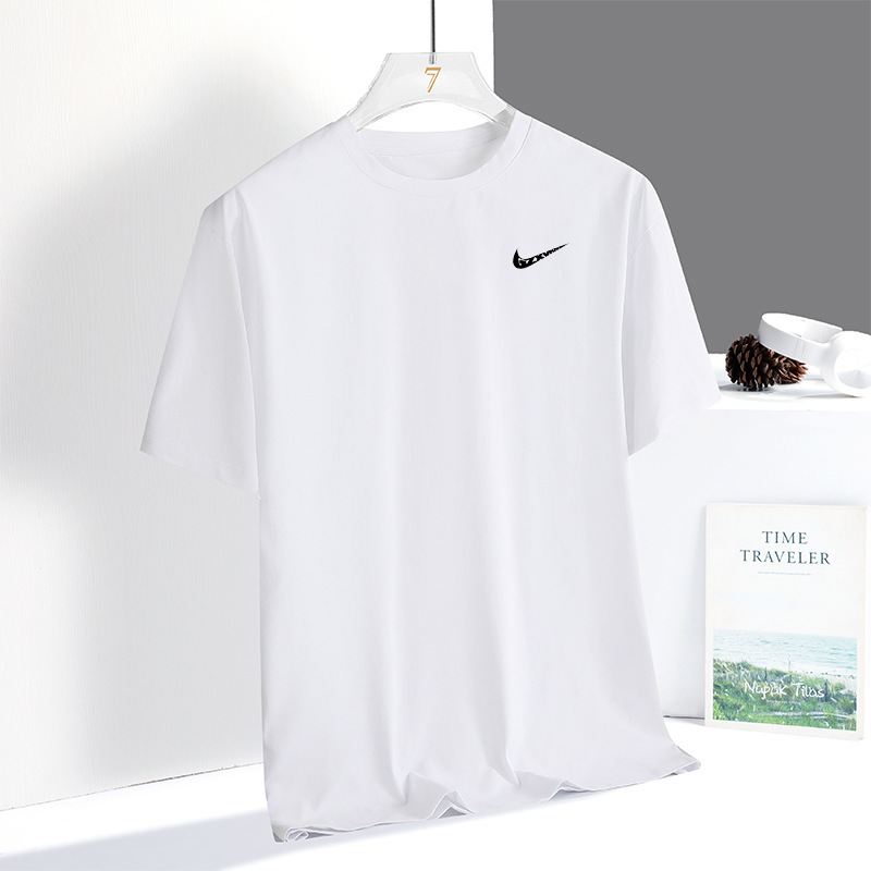 Cross-border -2025 Solid Color Short-sleeved T-shirt Men's Summer Loose Crewneck Top Ice Silk Cool Women's Half-sleeved Men's Summer