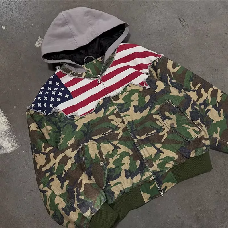 Vintage-print distressed winter camouflage sweatshirt