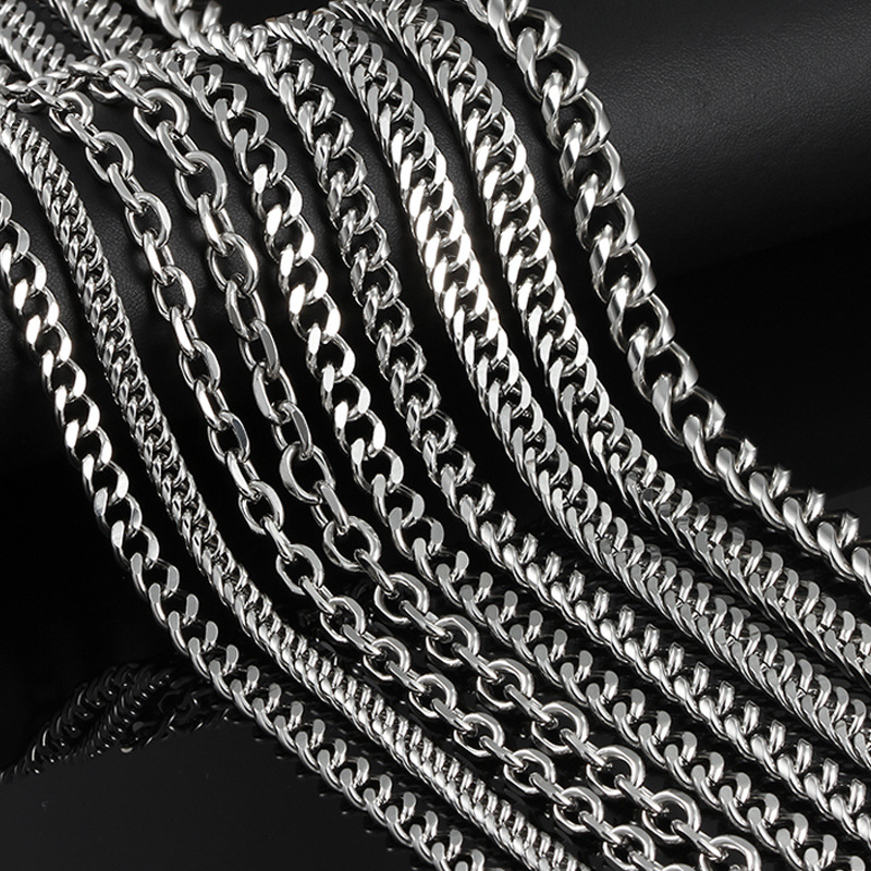 New Stainless Steel Chain DIY Cuban Necklace Bracelet Fashion Accessories Trendy Cool Handsome Titanium Steel Chain Multiple Styles
