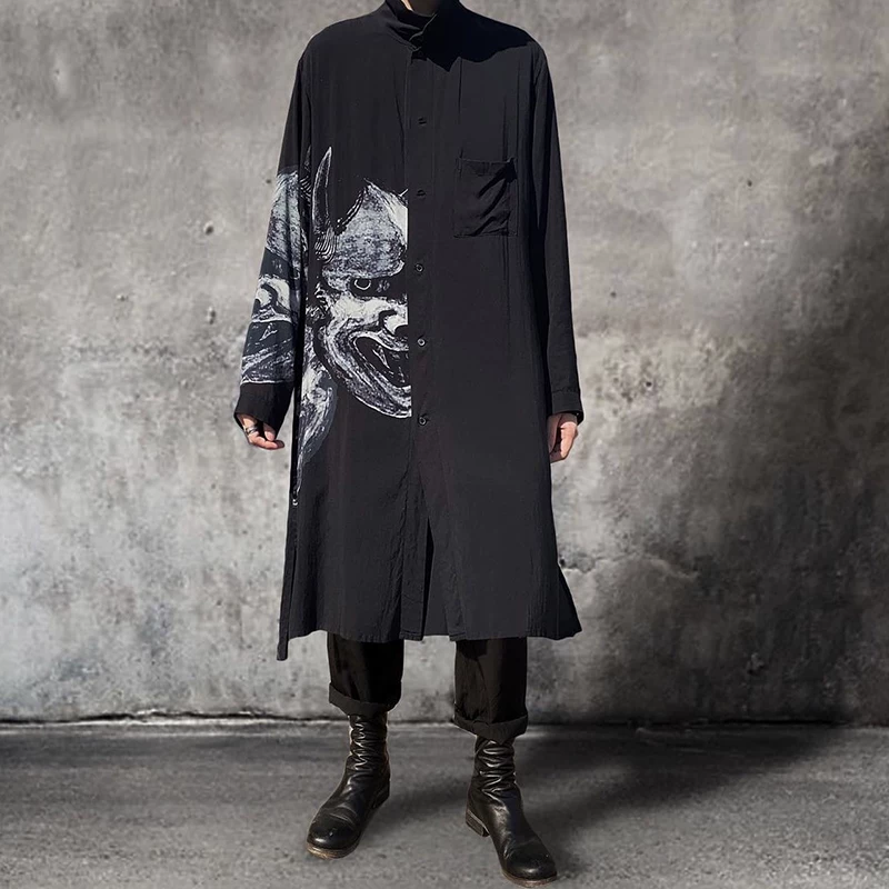 -EvanXX original Yohji Yamamoto dark style Prajna print dark Japanese shirt long windbreaker jacket