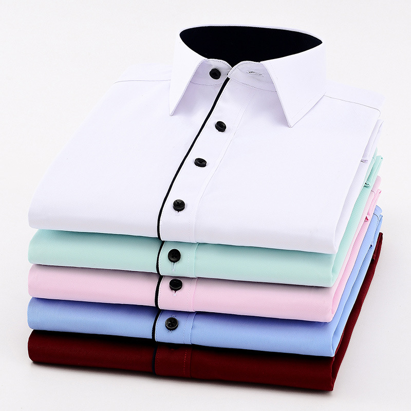 2026 Spring and Summer New Men's Solid Color Long-Sleeved Shirt Business Casual Non-Iron Large Size Professional Wear White Shirt