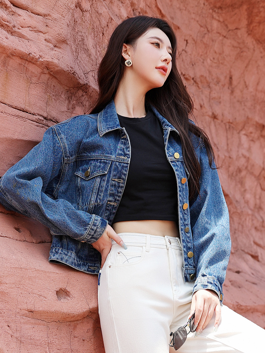 New Hong Kong Style Retro Denim Jacket for Women, High-Quality Fashion Versatile Casual Loose Denim Jacket