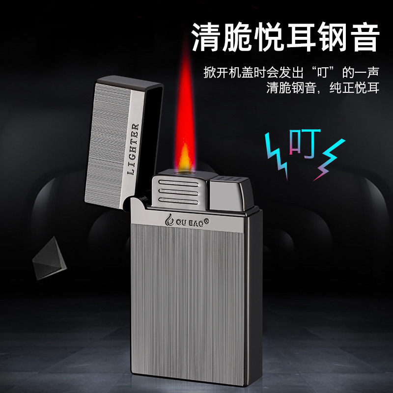 Langsheng double fire lighter crisp sweet steel sound red flame windproof to open flame inflatable lighter wholesale