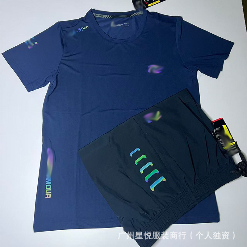 European and American Cross-Border Foreign Trade Quick-Drying Sports Short-Sleeved Suit for Men, Summer Loose Casual Wear, Training, Running and Fitness Suit QC-foto från 1688 på Qualit.ly