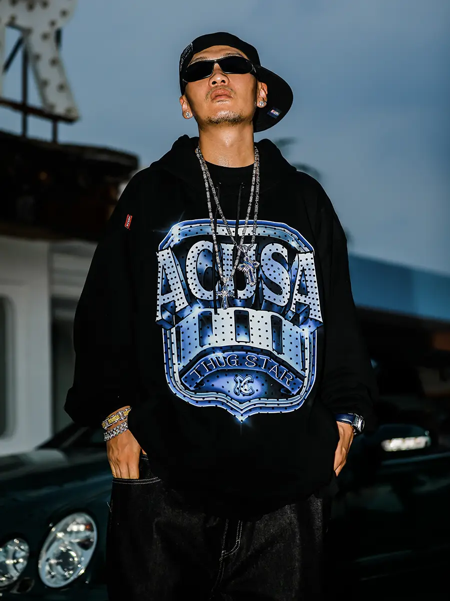 Acusa Spray-Painted Black Diamond Shield/Afu Millennium Mid-Luxury South hip hop 480g Heavy weight Terry Hoodie