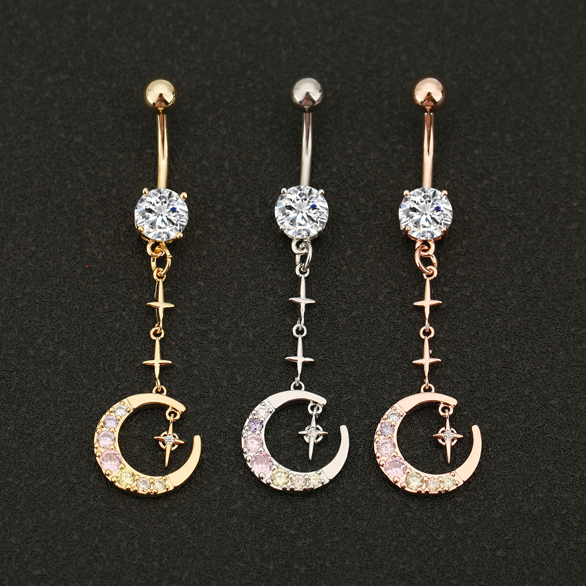 AliExpress Hot Sale Color Star Moon Micro-inlay Belly Button Ring Body Piercing Fashion Distinctive Tassel Belly Button Nail