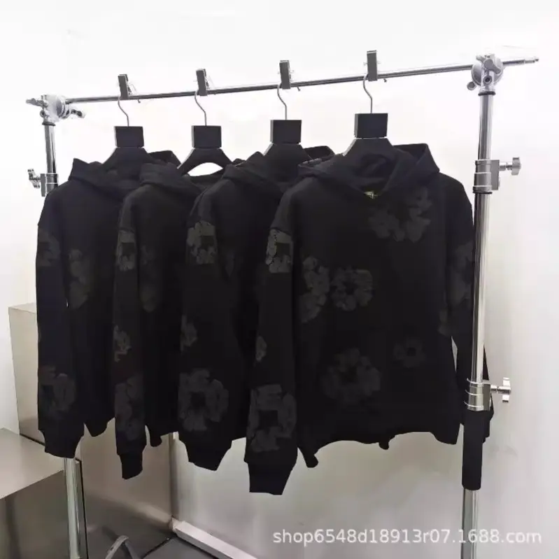 DENIM TEARS MONO黑灰发泡木棉花COTTON WREATH正确版本帽衫卫衣