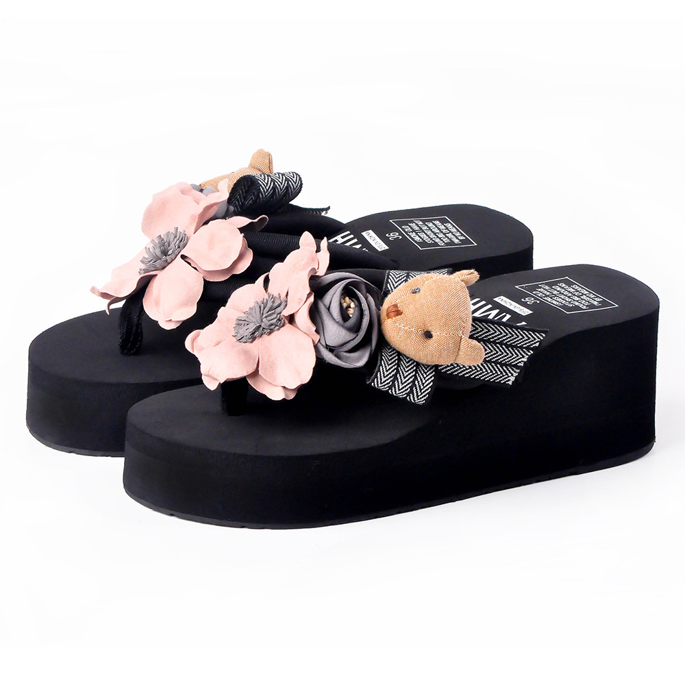 Slippers women wear 2024 summer new wedge flip-flops fashion flowers sandals beach slippers a generation of hair
