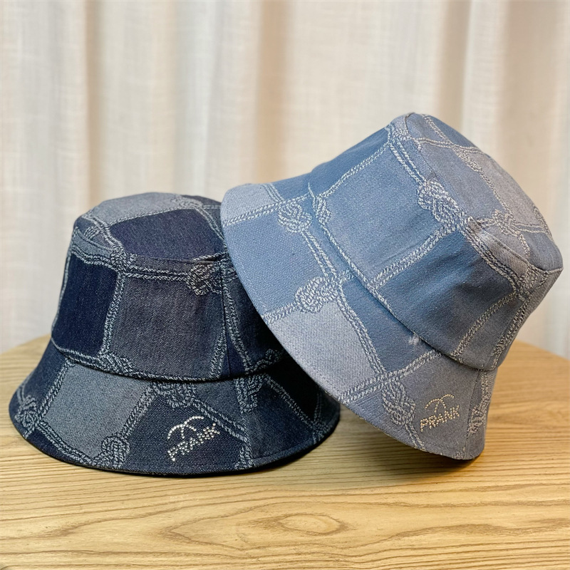 Korean style Denim series fisherman hat women's spring and summer versatile plain basin hat cover face look small sun protection sun hat tide