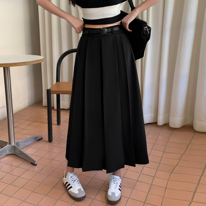 2026 Spring and Autumn College Style High-Waisted Elegant Versatile Pleated Suit Skirt High-Waisted Slimming Hip-Covering Skirt for Women