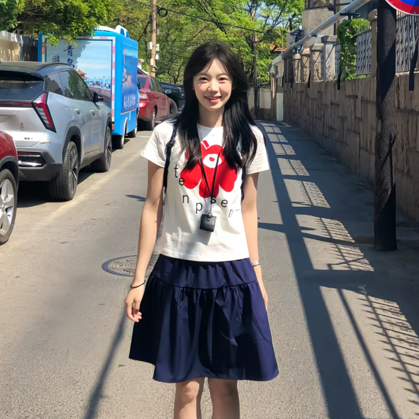 Navy Blue Miu A-Line Short Skirt for Women, Summer College Style, High-Waisted, 2025 New Trendy Versatile Half Skirt