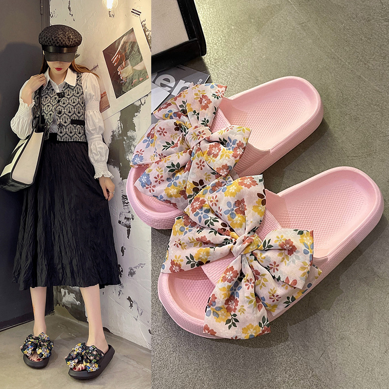 Cute Big Bow Sandals and Slippers Women's Summer Outfit Internet Popular ins Trendy All-Match Thick Slippers with Thick Bottom eva Slippers
