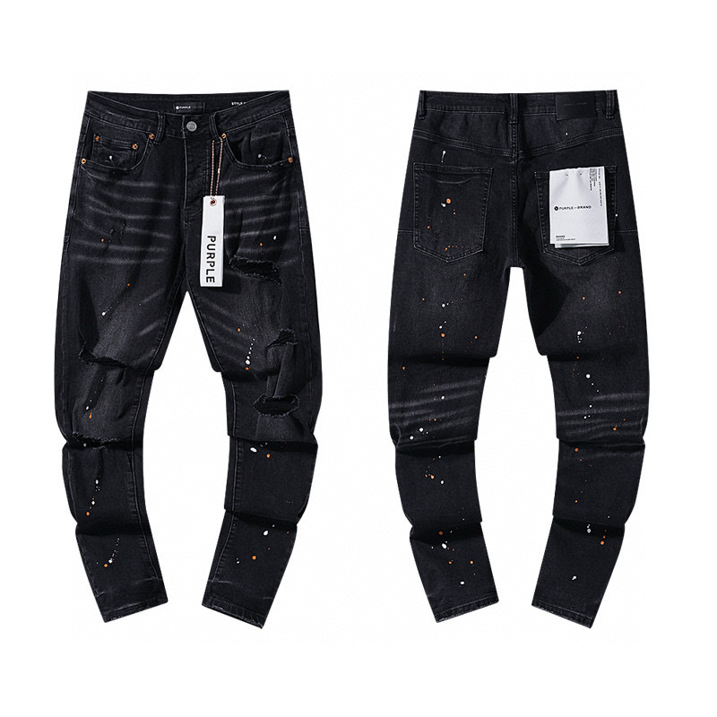 Purple Brand Splash-Ink Distressed Jeans American Street Style Men's and Women's High Street Casual Small Straight Pants