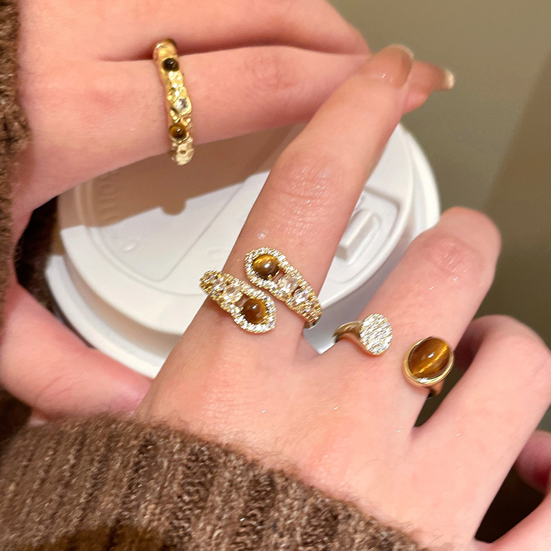 Maillard Zircon Tiger Eye Open Ring Women's Niche All-match Design Finger Ring Fashion High-end Sense Jewelry