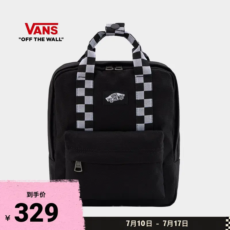 Vans Official Men's and Women's Couple Backpack Backpack Black Checkerboard Strap Lightweight Small Bag