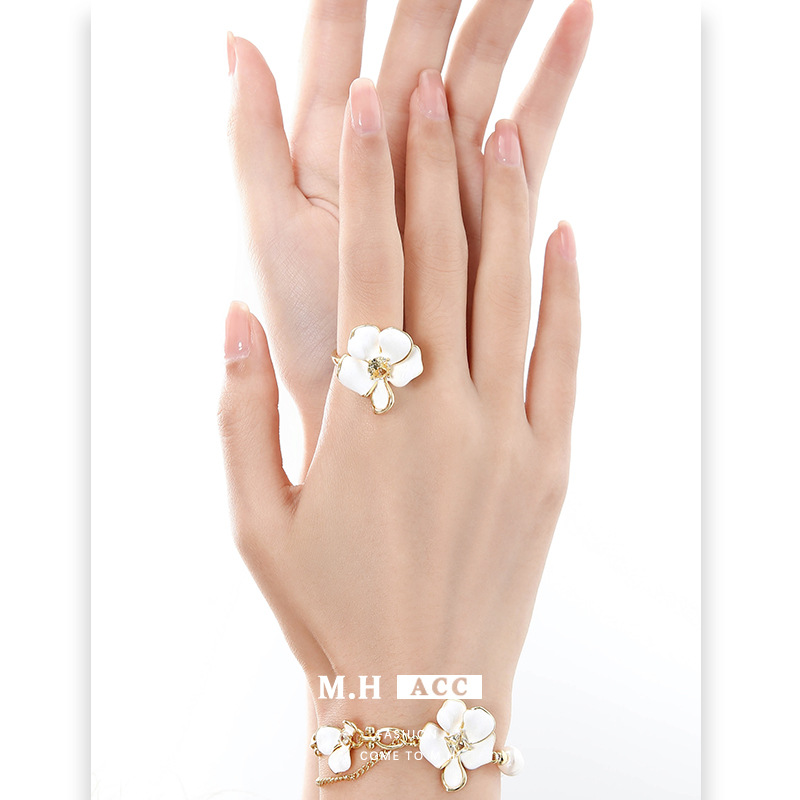 Original Pure White Flower Open Ring Women's French Style Refreshing Adjustable Ring High-grade Cross-border Fine Jewelry