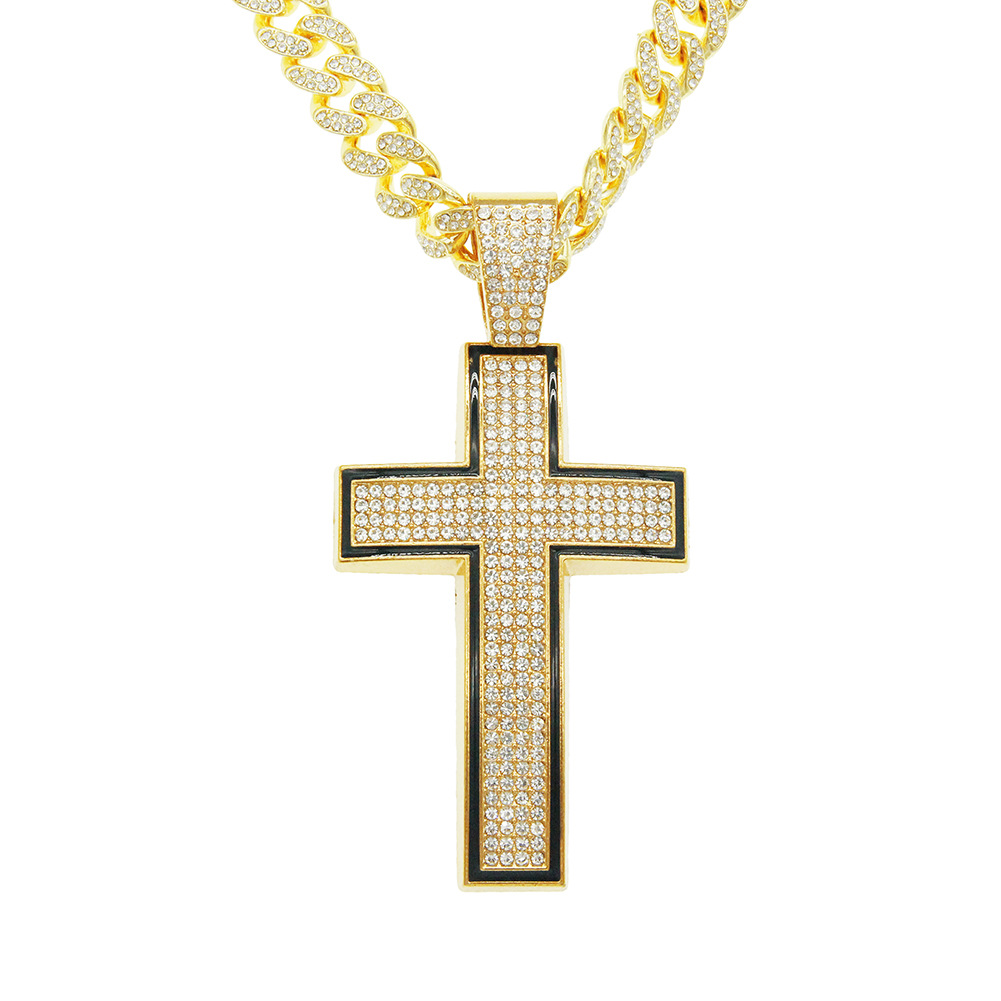 European and American Hip-Hop Men's Aggressive Diamond Cross Pendant Cuban Chain Necklace Accessories Trendy Personality Hip-Hop Jewelry