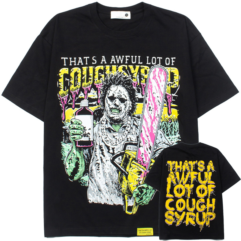 2025 Cross-Border American-Style Chainsaw Green Monster Print Hip-Hop Casual Loose Rap Street Summer Short-Sleeve T-Shirt Tee