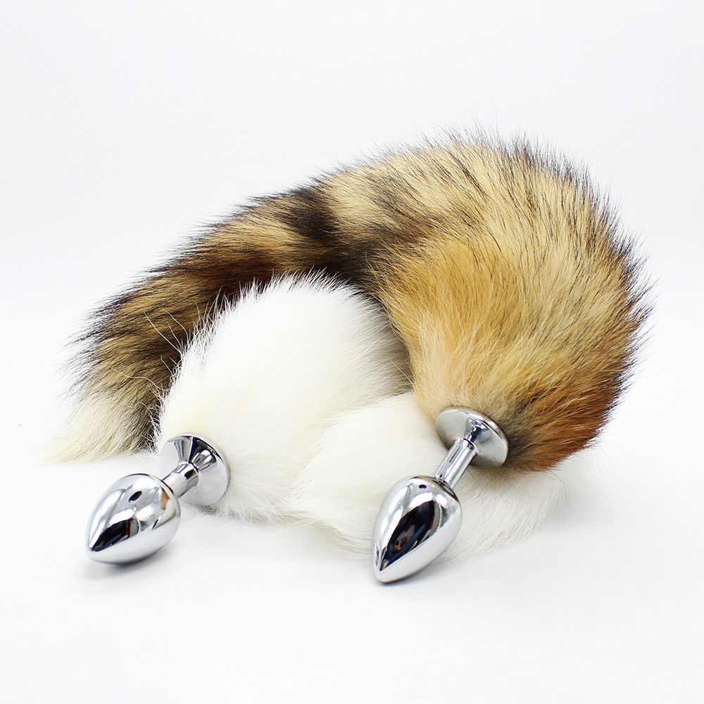 Fun feather anal plug rabbit dog tail plush anal plug flirt couple female props masturbation metal Yellow Tail