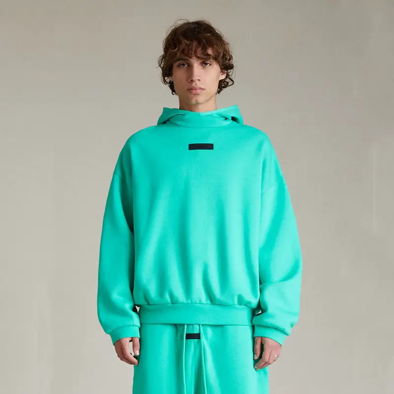 FOG double line ESSENTIALS SS24 high street loose solid color autumn and winter fleece-lined heavy hooded sweater for men and women tide