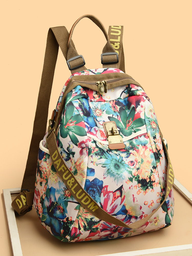 2025 New Backpack Women's Super Hot Large Capacity Canvas Oxford Cloth Fashion Print Internet Celebrity Travel Backpack Women's Bag