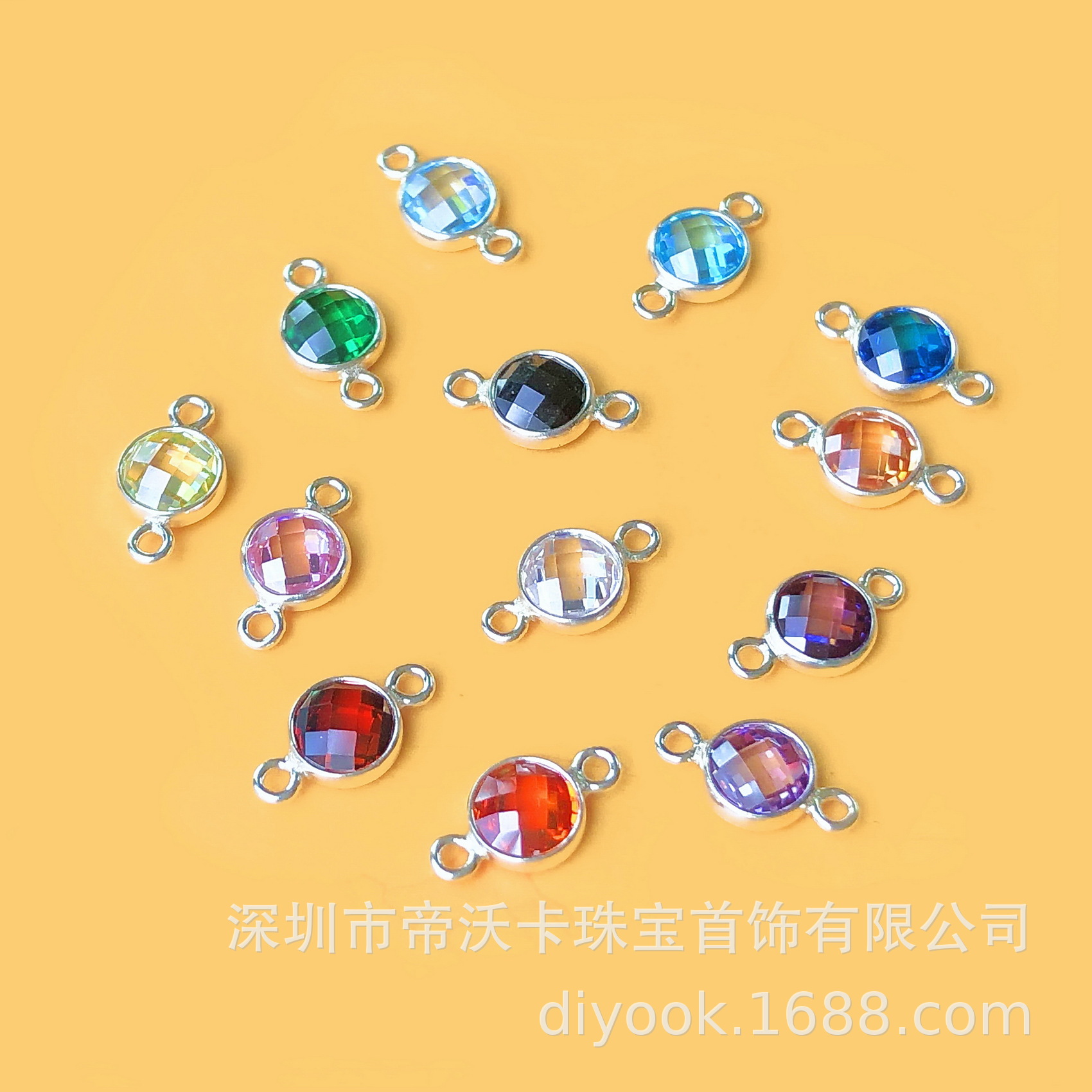 American 925 Sterling Silver Double Ring 4mm Double Turtle Surface Checkerboard Zircon Faceted Birthstone Connector DIY Accessories