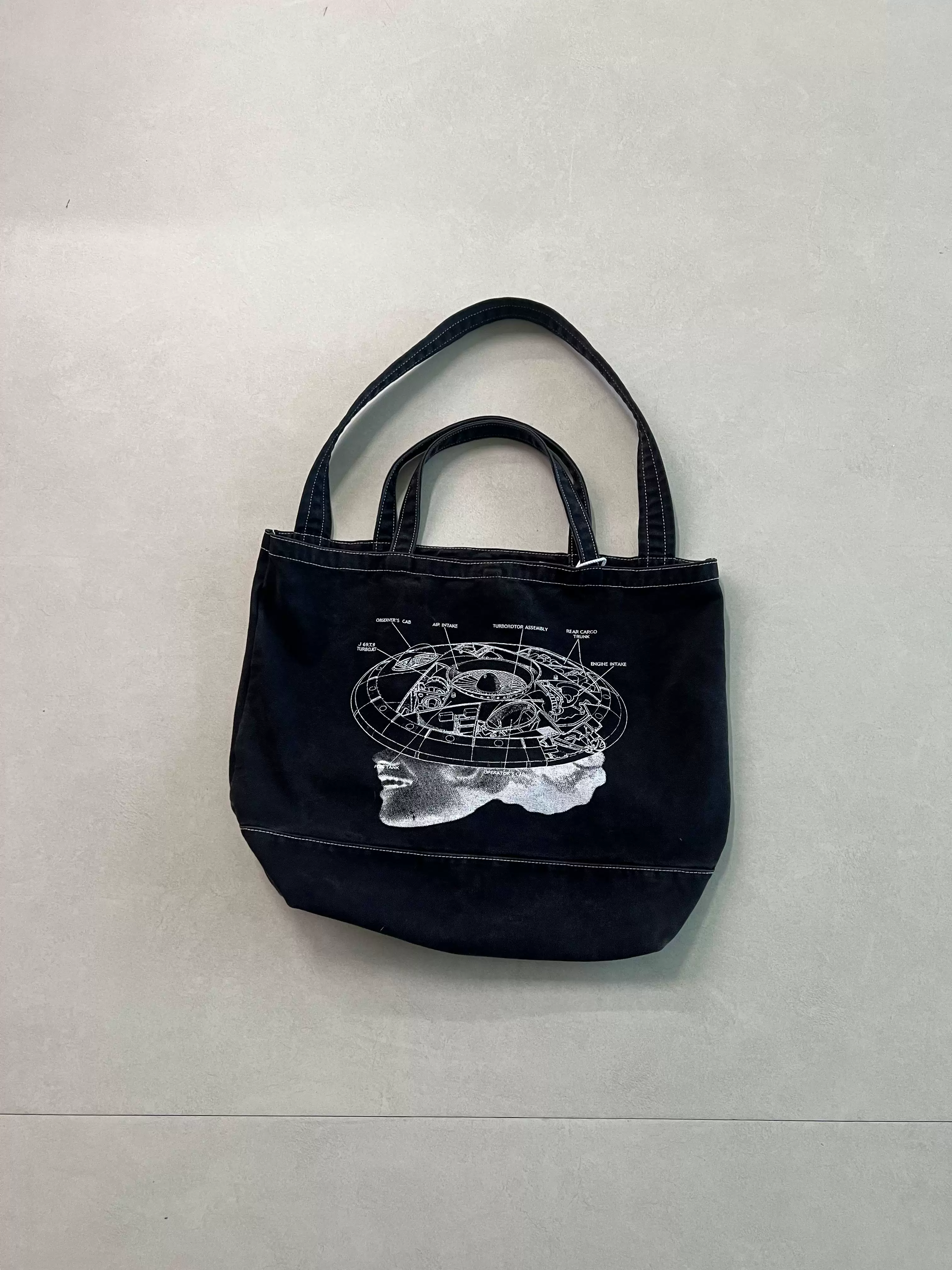 Undercover Early Graphic Print Washed Canvas Tote Bag 3U Half-Face Crossbody Handbag Tote