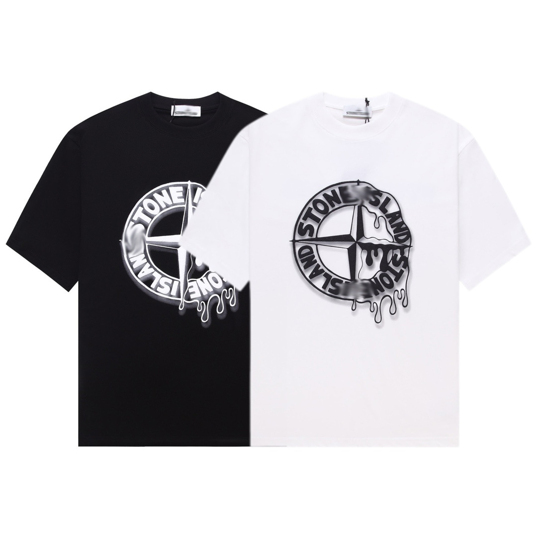 Long-Term Cross-Border Export Trendy Brand Stone Four-Tong Island Casual Short-Sleeve T-Shirt Printed Loose Round Neck Couple Base Layer