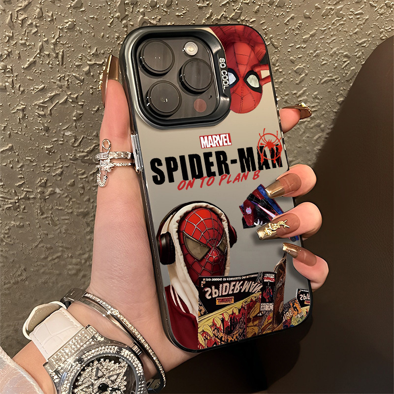 New Anime Spider-Man iPhone 16 Pro Max Phone Case 17 Personalized Creative Matte 15/13 Color Silver Imd
