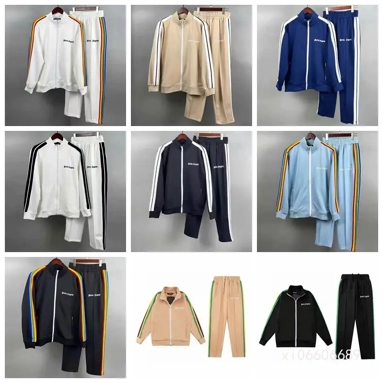 Correct Version of Palm Angel Pa Side Stripes Flocking Letter Side Trouser Leg Zipper Cardigan Jacket Men's and Women's Suit