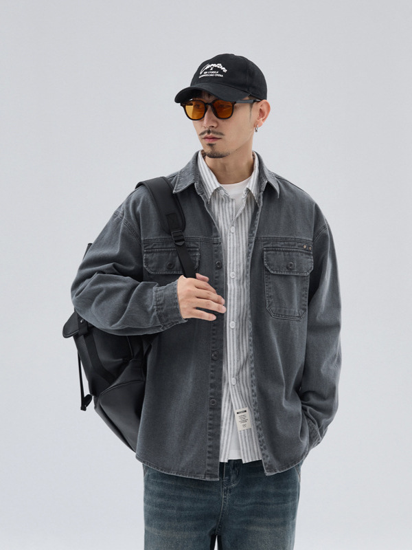 American Retro Trendy Brand Workwear Jacket for Men 2026 Spring New Style Loose Casual Pure Cotton Long-Sleeved Top