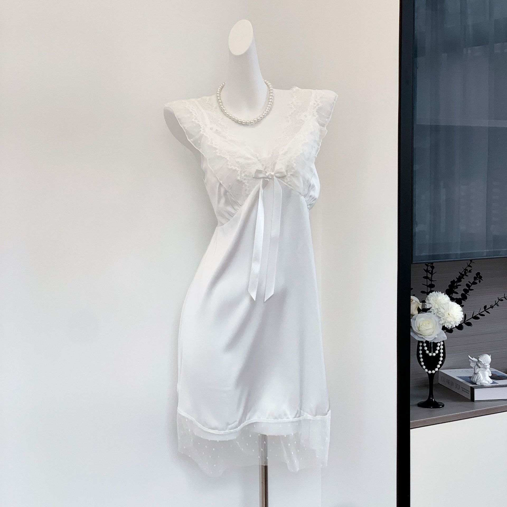 【Men's Style】French Mesh Strap Dress Sexy Pure Desire Loungewear Ice Silk Princess Style Thin Women's Dress