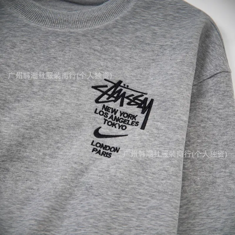 High-Quality Trendy Loose Autumn and Winter Thin Fleece Jogger St Collaboration Sweatshirt and Pants Set Unisex Clothing