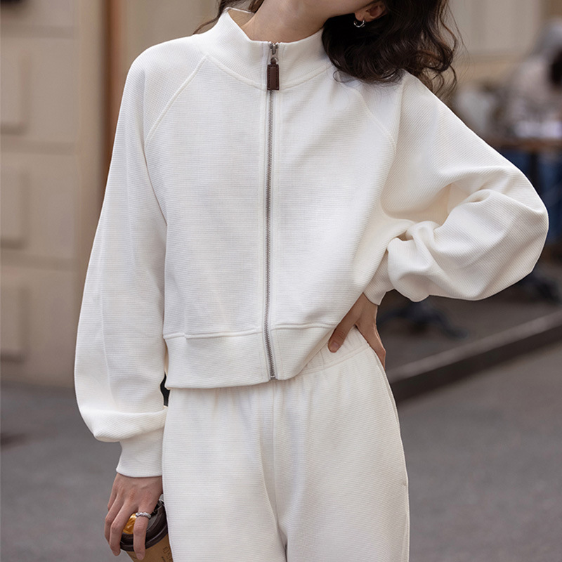 Casual sportswear two-piece zipper thin sweater coat high waist corset foot fashion casual pants suit women's clothing