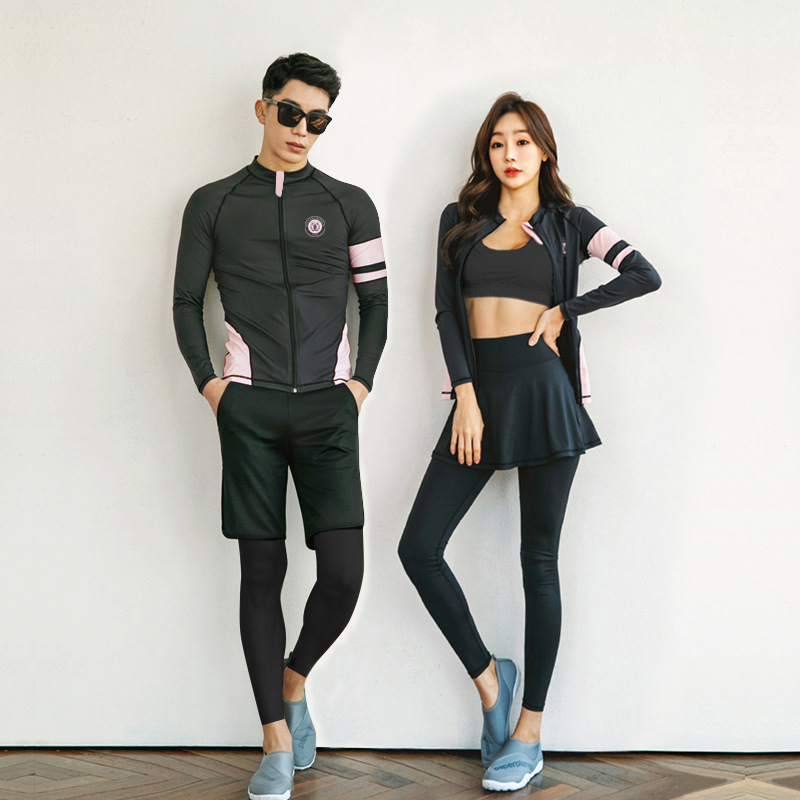 Japanese and Korean Couples Diving Suit Split Long Sleeve Swimsuit Conservative Sun Protection Sports Surfing Parent-Child Family Suit Cross Border Swimsuit