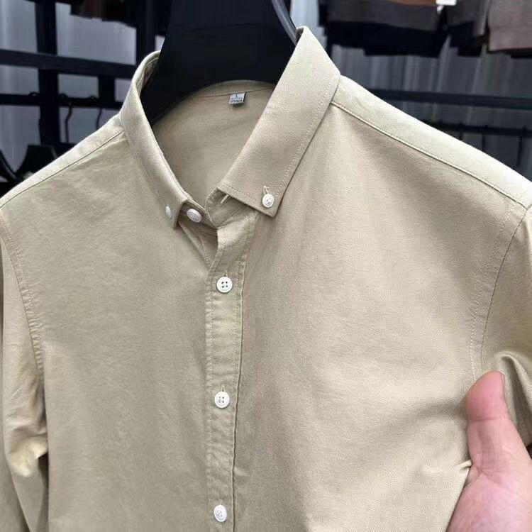 Spring and Autumn Men's Cotton Long-sleeved Shirt Young and Middle-aged Lapel Oxford Textile Non-ironing Thin All-match Shirt Trendy