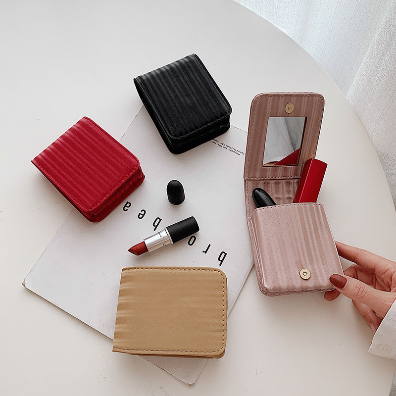 Portable Makeup Bag with Mirror, Small Lipstick Bag, Cute Cosmetic Bag, Mini Lipstick Storage Box with Magnetic Buckle Design