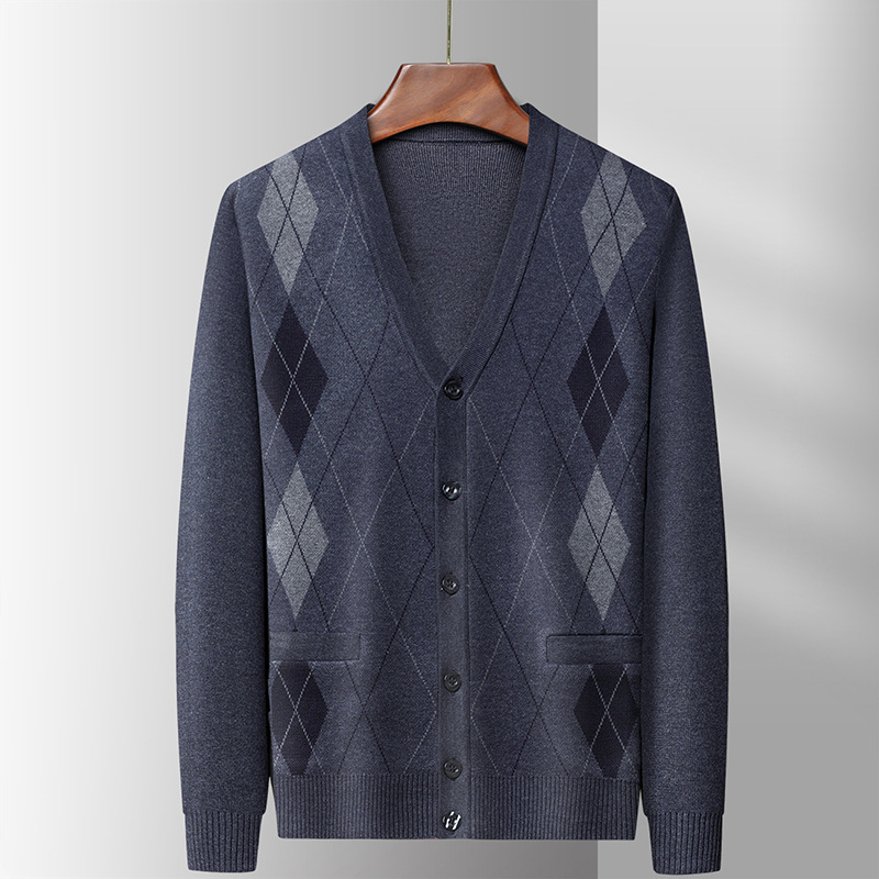 Autumn and Winter Knitted Cardigan Men's Wool Sweater Long-Sleeve Thickened Warm Business Jacket for Middle-Aged Men Casual Inner Wear