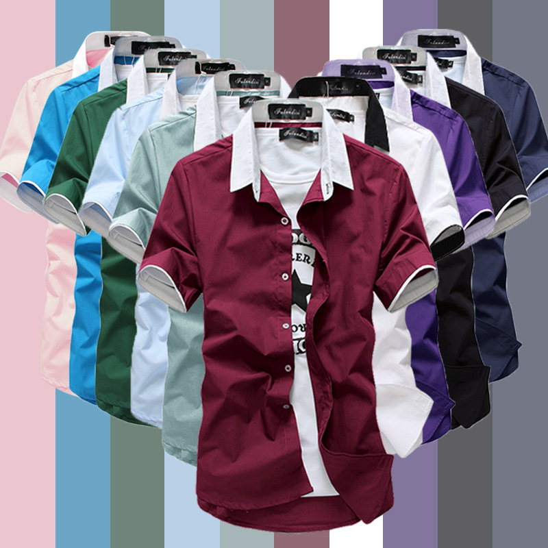 Summer Tide men's teenagers Korean tide slim fit short sleeve shirt pants suit inch shirt a generation of hair