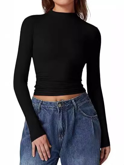 Cross-Border European and American Amazon Pullover T-Shirt Export Women's Pure Color Round Neck Autumn and Winter Bottoming Top Milk Silk Women's Clothing