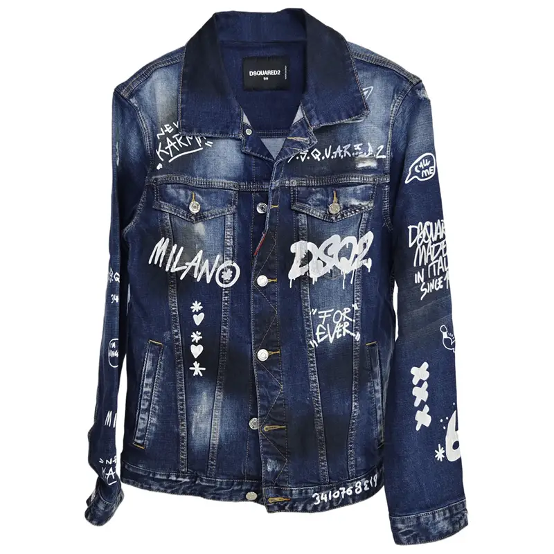 24 New Arrival Classy Trendy Personality Printed Graffiti Silm Distressed Men D2 Denim Jacket Coat Tops