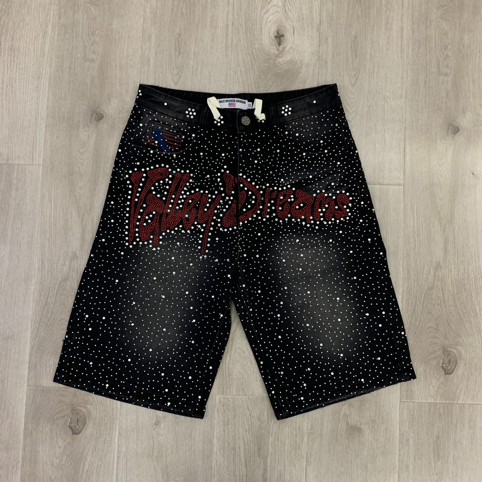 Vale Valley Forever Iced Out Jorts Jean Shorts Full Rhinestone Denim Shorts