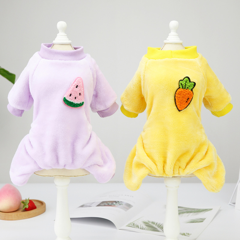 Pet dog dog clothing clothing new fleece Teddy pet clothing four-leg fleece autumn and winter 21 fruit four-leg fleece