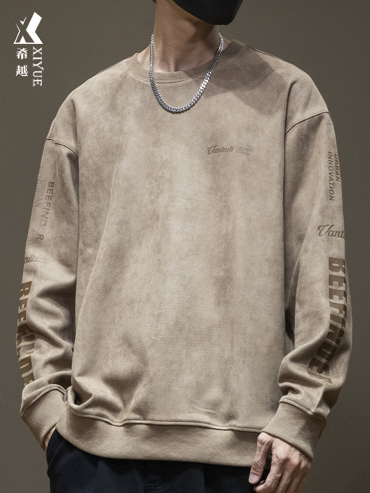 American suede sweater men's spring and autumn loose plus size men's plus size hooded fat fleece-lined top