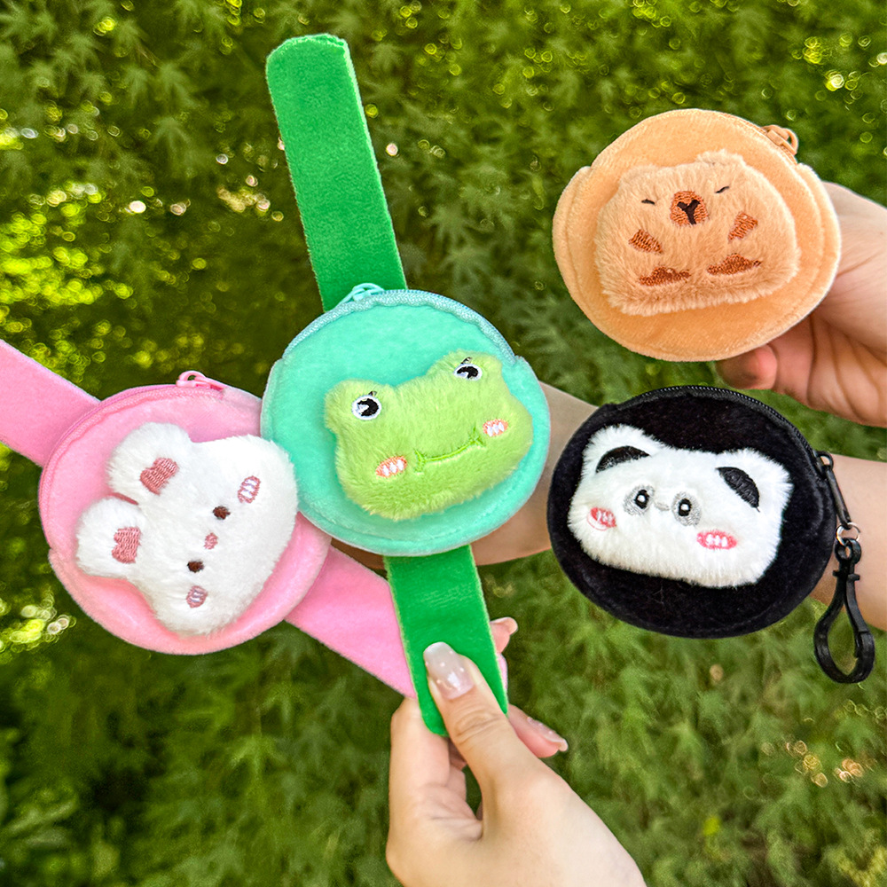 Cartoon Plush Wrist Coin Purse, Student Storage Coin Purse, Portable Keychain Doll Pendant Storage Bag